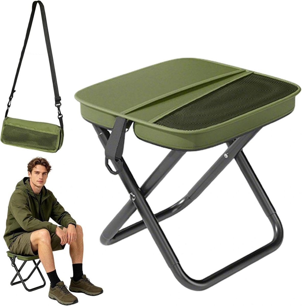 Green 28×26×26cm Folding Stool Portable Folding Chair Camping Stool with Shoulder Strap Fishing Chair Folding Chairs - ShopVlot
