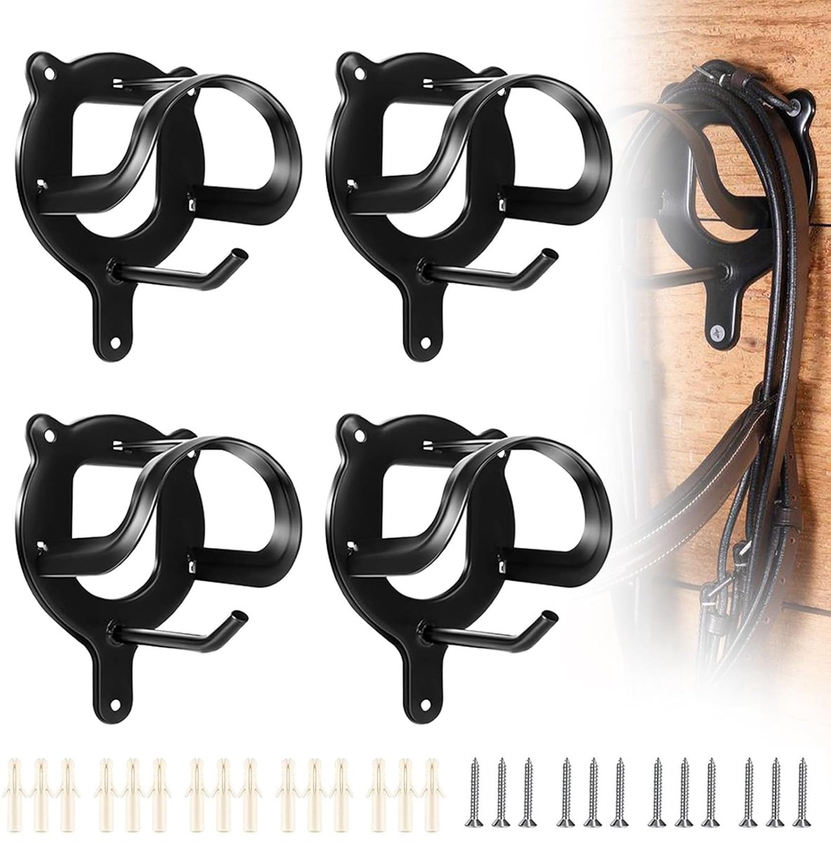 4 Pcs Rail Holders Horse Metal Saddle Holders Horse Glider Holder Bridle Hook with Expansion Tubes and Screws, Saddle - ShopVlot