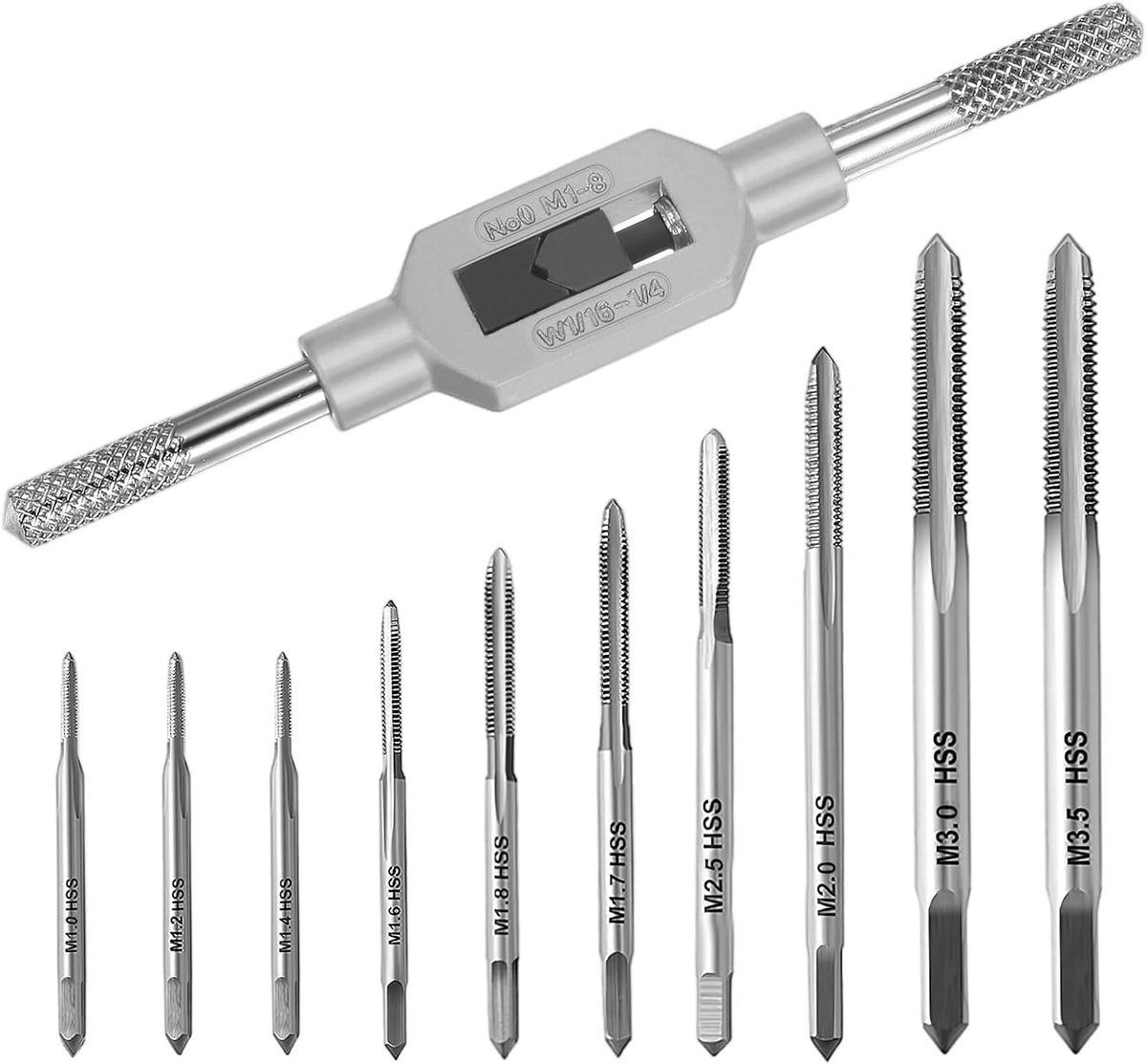 11 Piece Metric Faucet Set, M1-M3.5 HSS Metric Thread Machine Tap, Mini Hand Crane Set with Adjustable Tap Wrench - ShopVlot