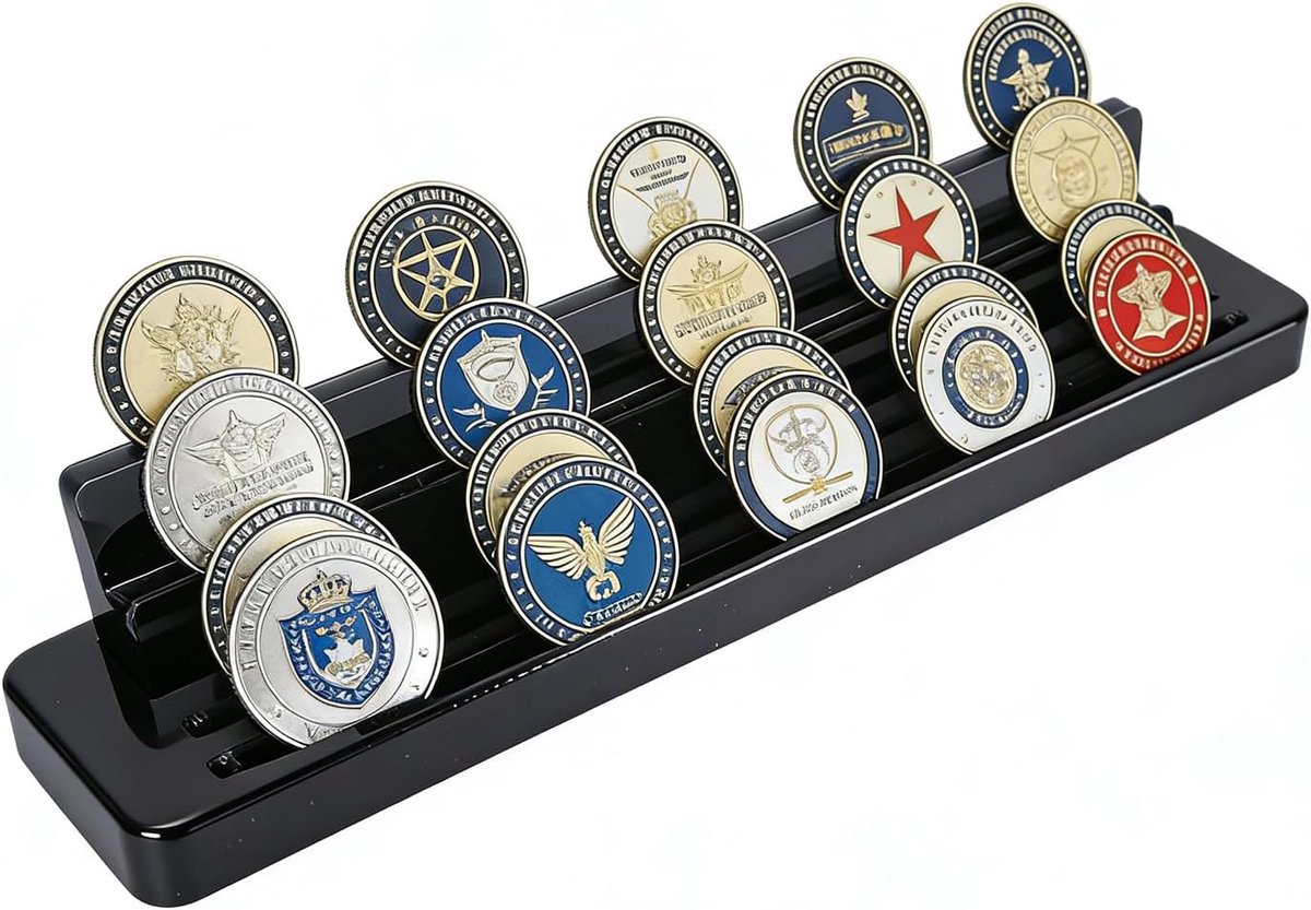 Coin Holder Acrylic Coin Stand in Black - Display Stand for Approx. 15-18 Coins, 4 Rows Coin Holder - ShopVlot
