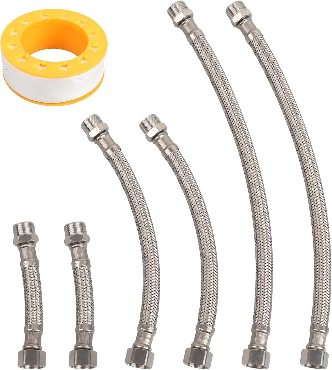 Pack of 6 Water Hose, Flexible Hose, 3/8 Tap Extension Armoured Hose, Stainless Steel 304, Universal for Hot and Cold - ShopVlot