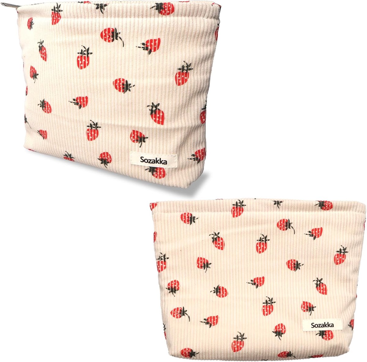2-delige make-uptas, kleine make-uptas, toilettas voor meisjes, corduroy, aardbeienprint, opslag, geschikt voor - ShopVlot