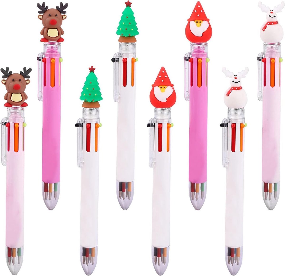8 Christmas Ink Ballpoint Pens for Kids, Multicolored All-in-One Pens, School and Office Supplies, Christmas - ShopVlot
