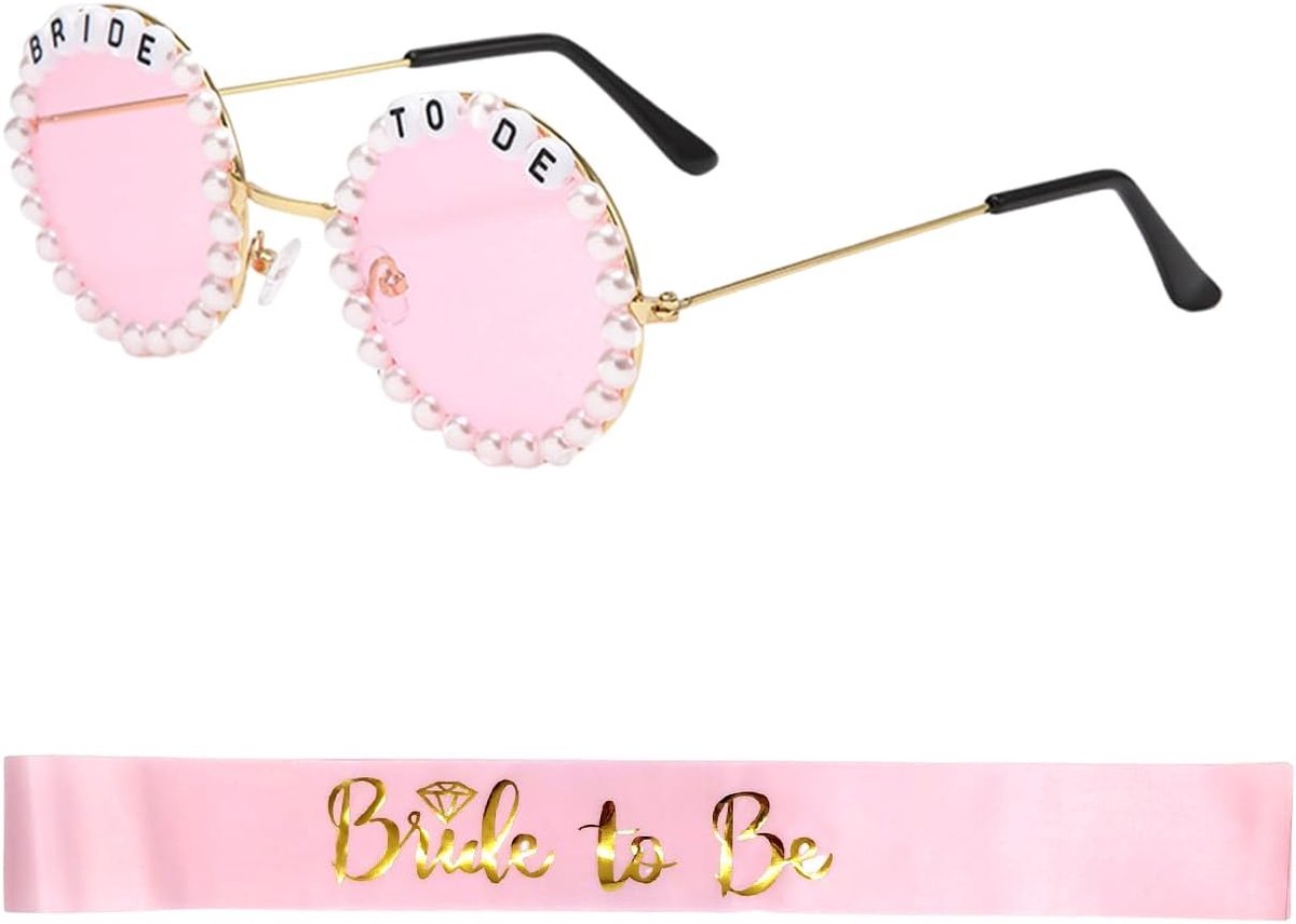 1 Piece Pearl Round Frame Glasses And 1 Piece Shoulder Strap, Wedding Party Glasses, Fashion Bridal Sunglasses - ShopVlot