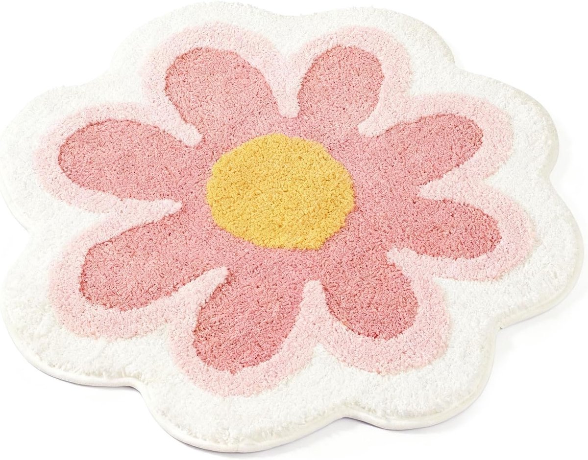 Bath Mat, Round Flower Rug for Bathroom Kitchen Living Room Anti-Slip Floor Mat Soft Flowers Home Use Both Practical - ShopVlot