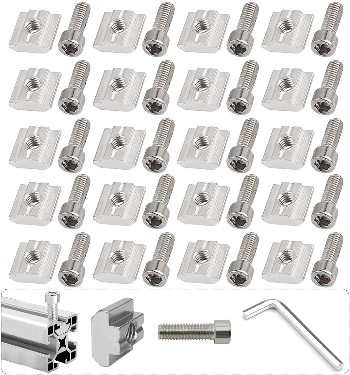 Pack of 20 Grooving Bricks, Aluminium Profile, T-Nut, Rail Screws with L Key, for Aluminium Profile, Extrusion Slot - ShopVlot