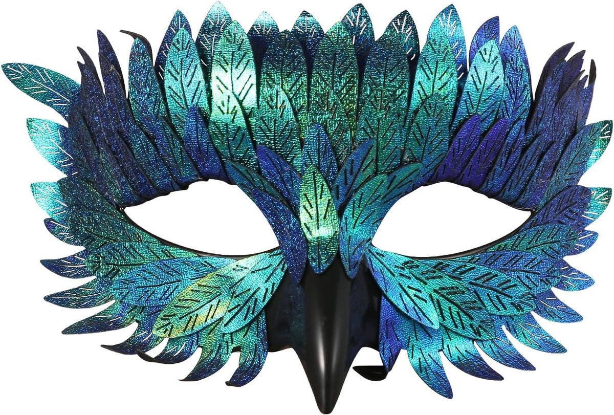 Cupimatch 3D Raven Mask with Beak and Feathers, Pink, Green, Blue, Black, Gothic Raven Mask, Adjustable Elastic Band - ShopVlot