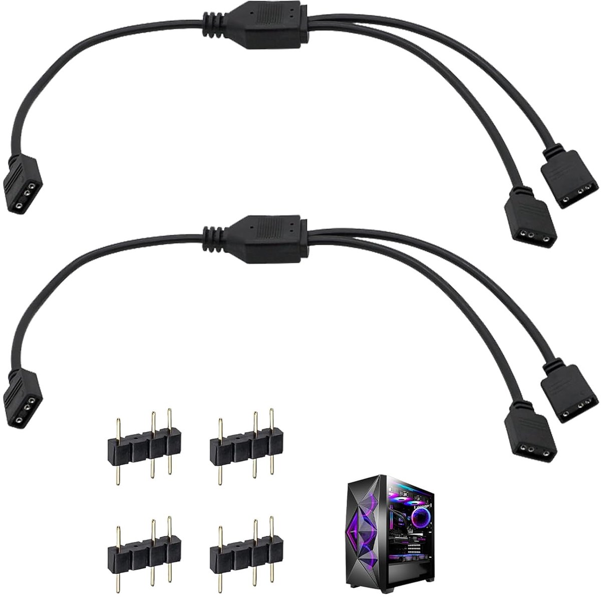 2 Pcs RGB Splitter Cable, 3 Pin Addressable RGB Y Divider with Bus to Plug, Motherboard Header Extension Suitable for - ShopVlot