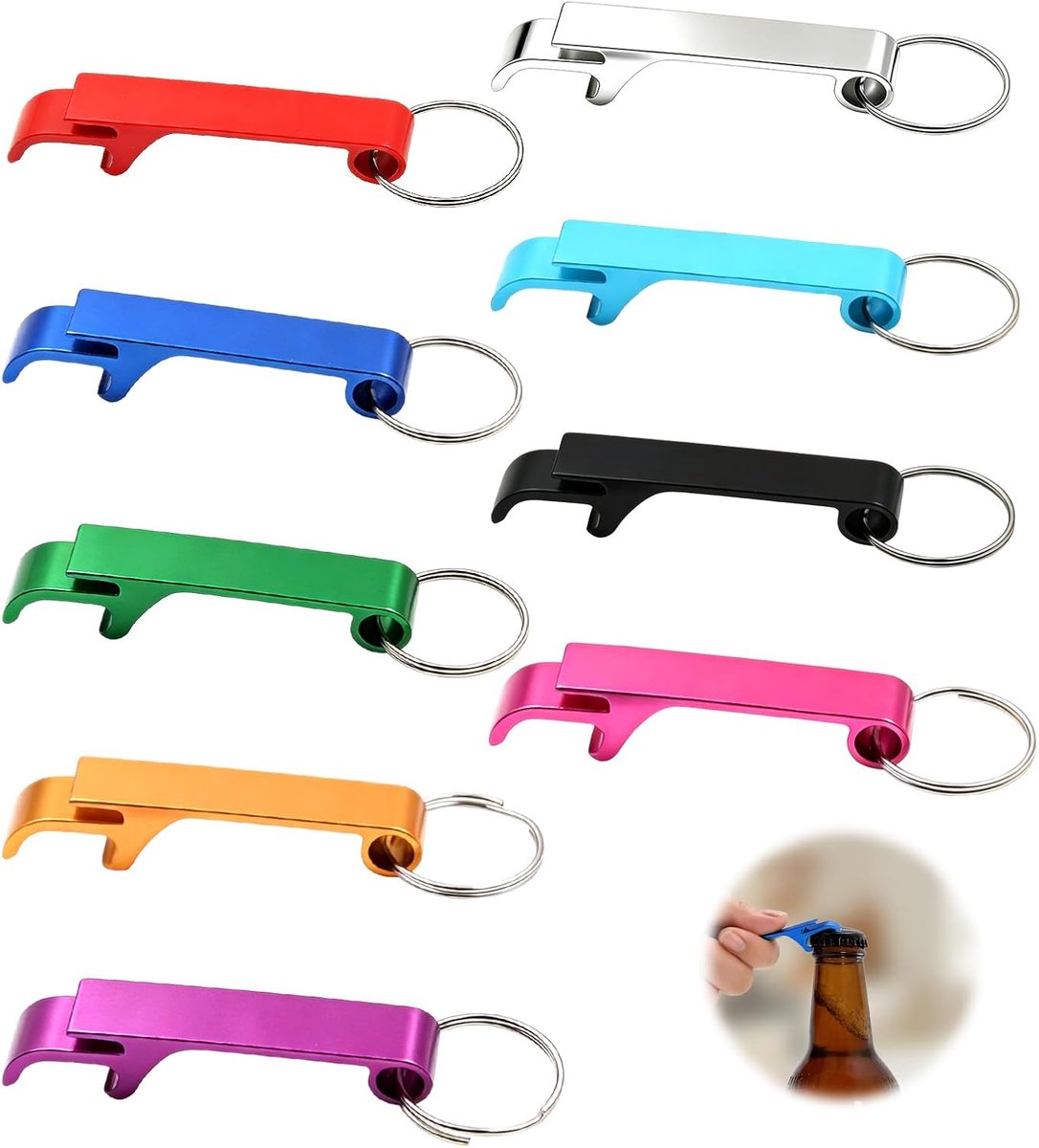 Kluz Set of 9 Bottle Openers, Customizable, Aluminium, Multi-Coloured Mini Bottle Opener with Metal Ring for Keys - ShopVlot