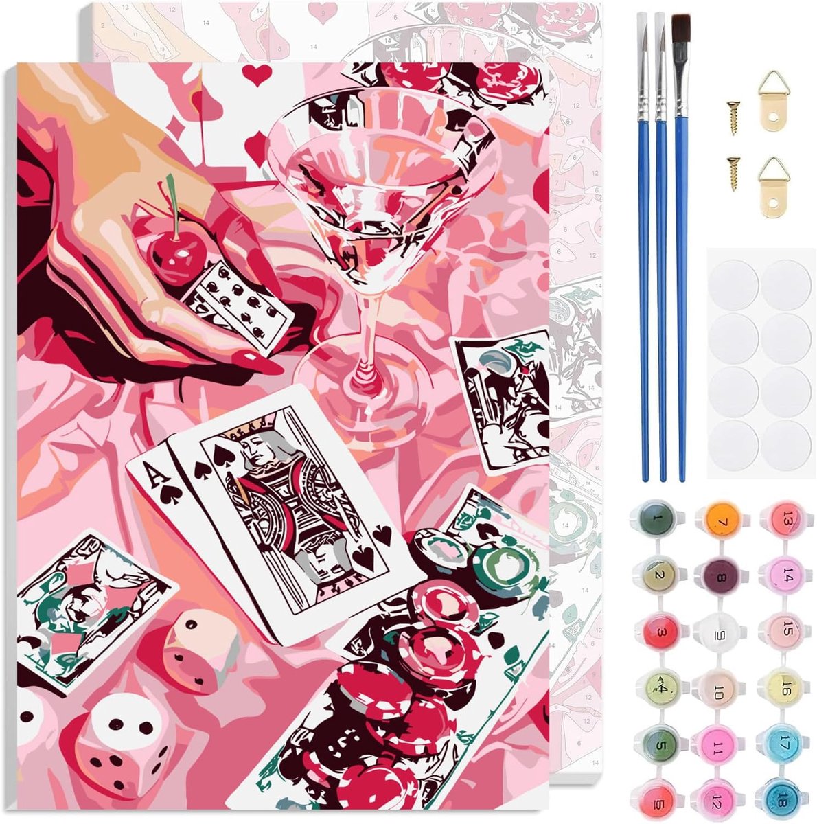 TLIOBLO Roze poker verf op nummer kits met frame voor volwassenen beginners, DIY Retor Game Schilderen op nummer op - ShopVlot