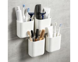 OUZHOU Tandenborstelhouder, 4 stuks, tandenborstelbekerhouder zonder boren met afvoergat, tandenborstelhouder voor aan - ShopVlot
