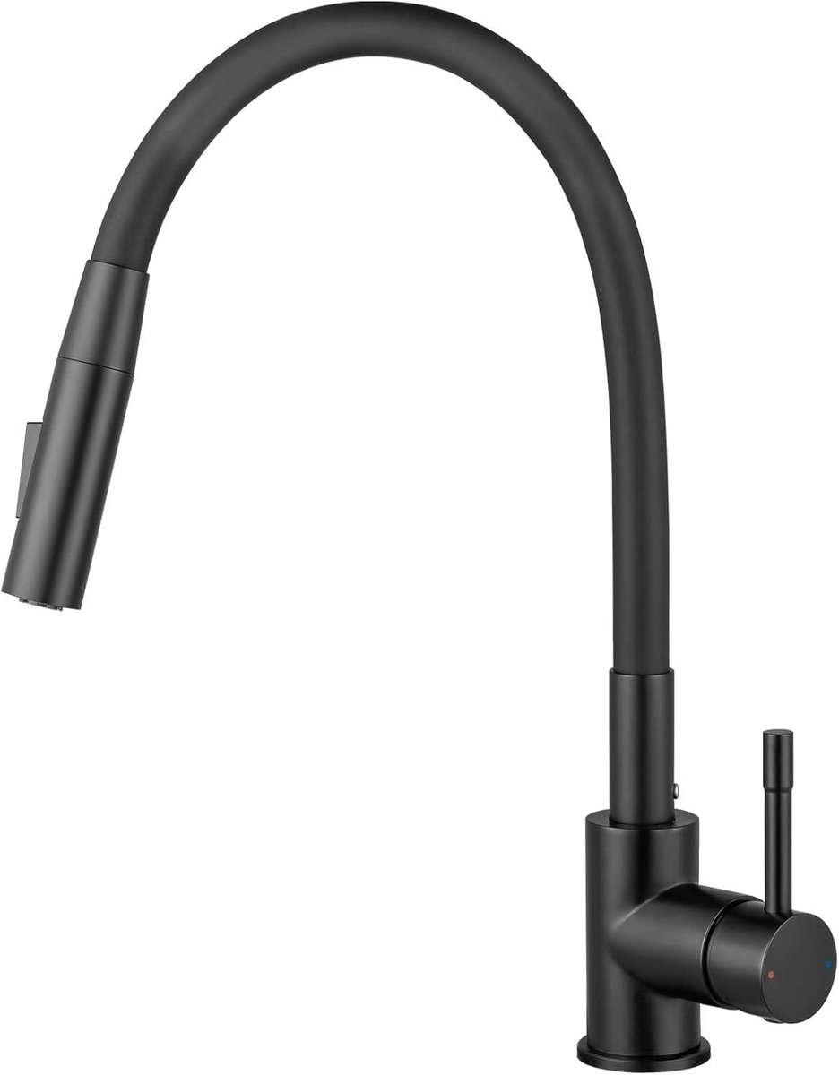 CECIPA Faucet kitchen brushed, flexible tap with 2 jet types, kitchen faucet black, 360 degree swivel, high pressure - ShopVlot