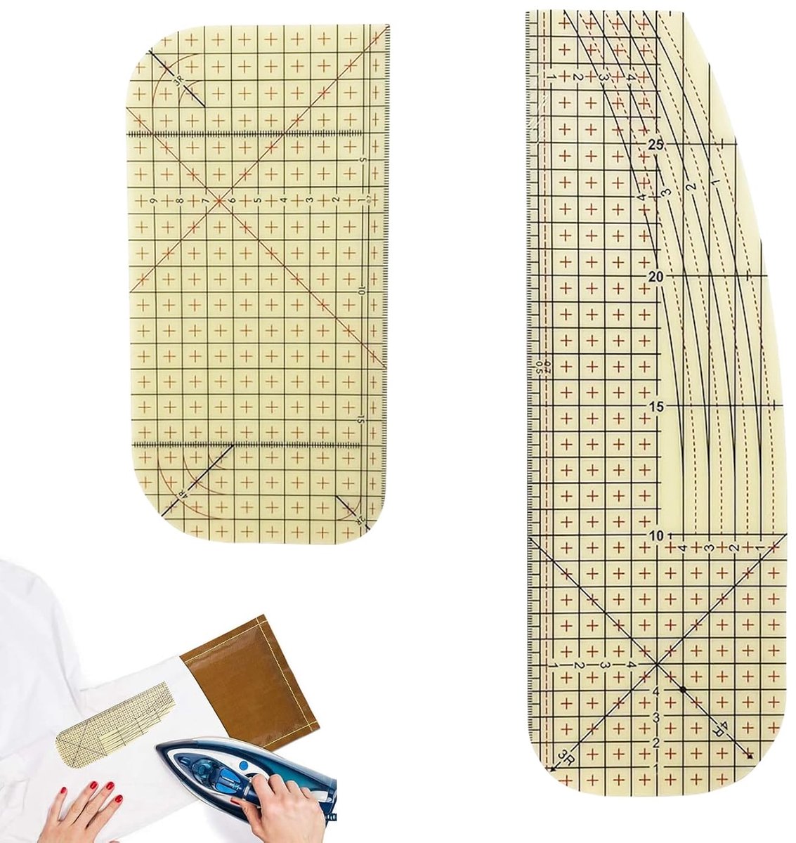 2 stuks strijkliniaal, hittebestendig, kleermakersliniaal, kleermakerswerk, hot ironing liniaal, universeel, hete - ShopVlot