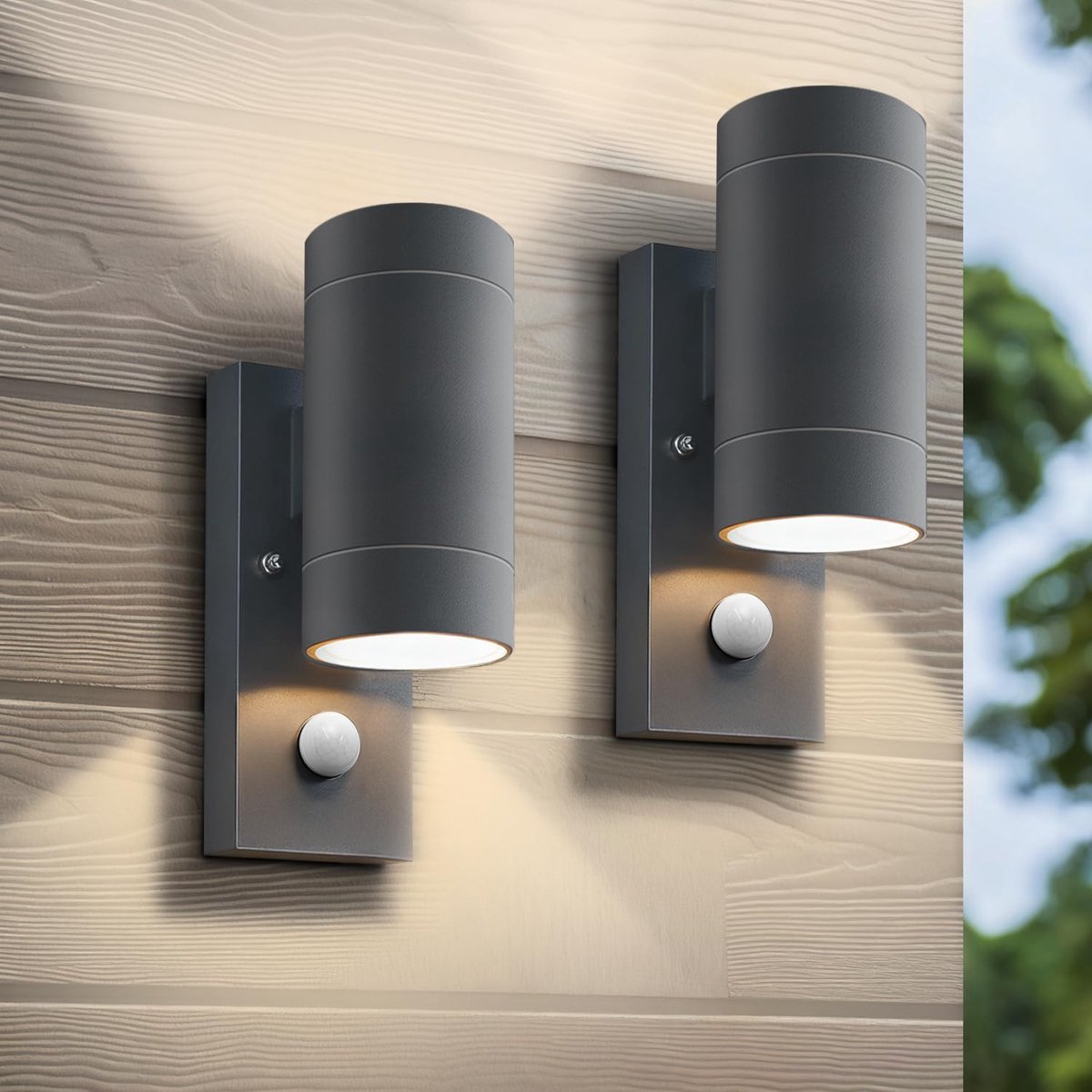 PIR Motion Sensor Outdoor Wall Lights, IP65 Waterproof, Aluminium Up Down Outdoor Lighting, GU10 Socket, Ideal for - ShopVlot
