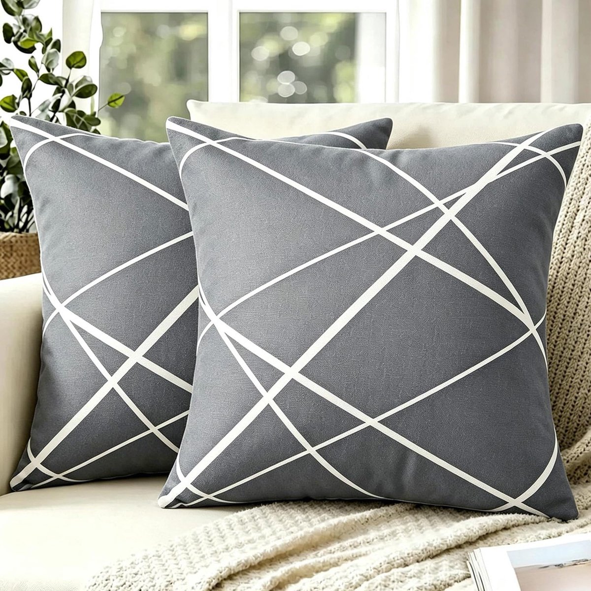 Velvet Cushion Covers Throw Pillow Covers 40x40 Grey with White Soft Decorative Pillowcases for Interior Sofa Living - ShopVlot