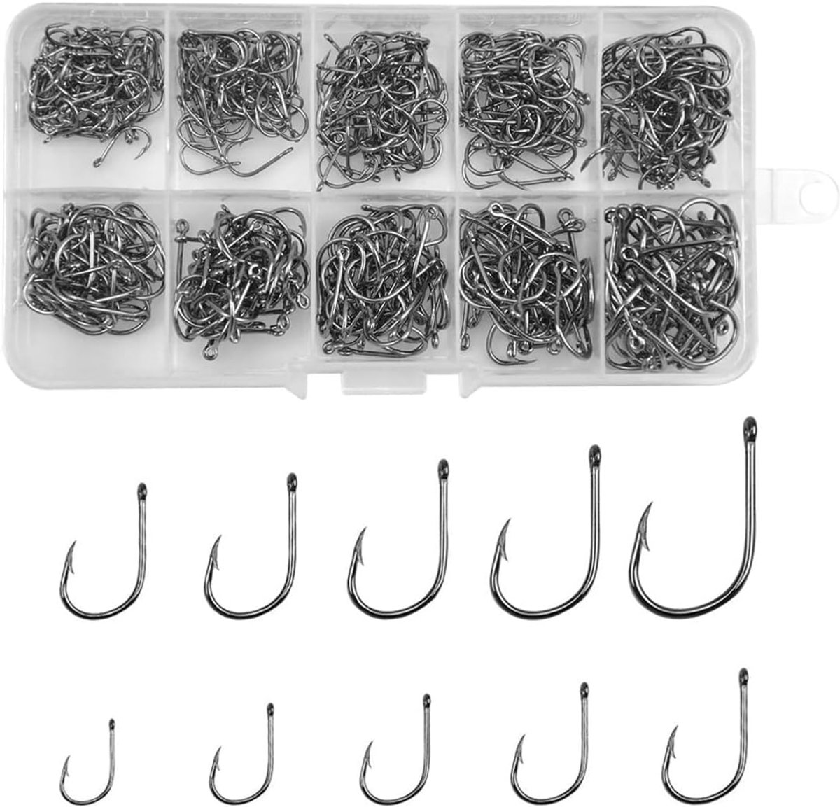 Ringen voor vishaken, 100 stuks, 3-12, zwart, koolstofstaal, kunststof doos - ShopVlot