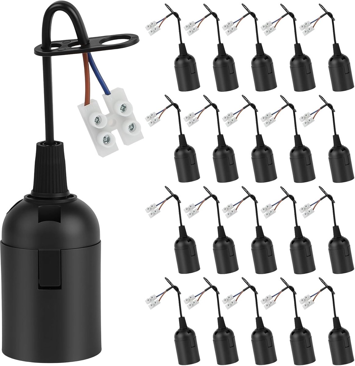 20 x E27 Construction Fitting Lamp Socket with Cable, Fitting Renovation E27 Bulbs Construction Socket, E27 - ShopVlot