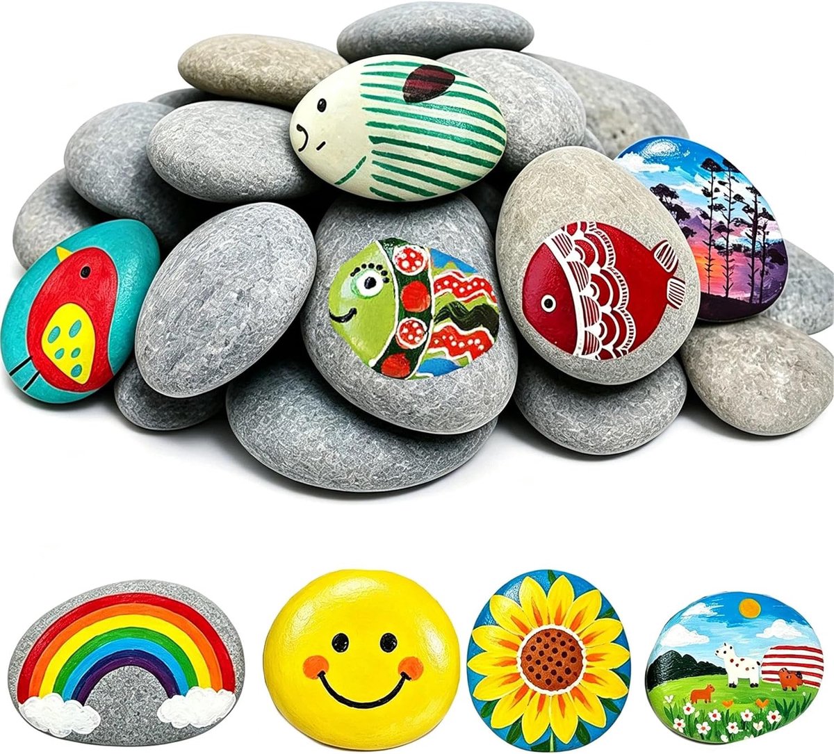 Verfstenen 20 Stuks - Grote Gladde Kiezels - 6-11 cm - Perfect voor Kleurrijk Schilderen - m-winkel