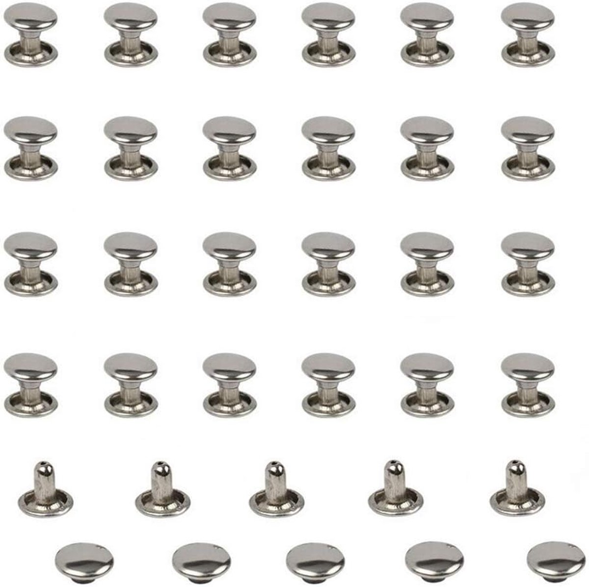 Leren nagels 6mm - Dubbelzijdige metalen studs - RVS, roestvrij - Voor decoratie van leerproducten - ShopVlot