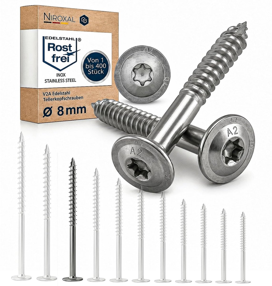 Houtbouwschroef 8x180 - RVS A2 - Torx TX40 - Voor stabiele constructies - ShopVlot
