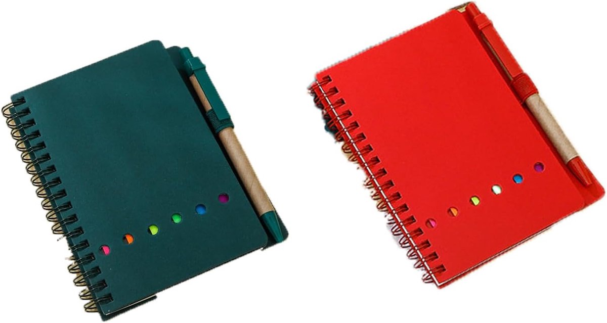 A6 spiraalnotitieboek met pen - kraftdeksel - 70 vellen en 40 zelfklevende notities - ShopVlot