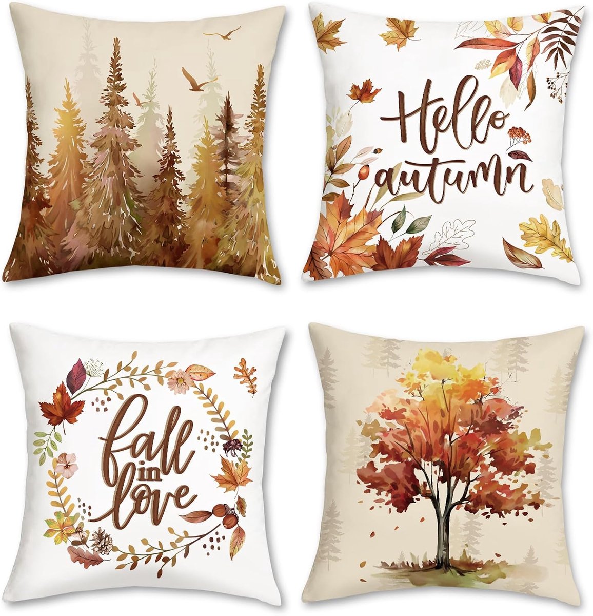 Kussenhoezen 45 x 45cm - Zachte velvet - Herfstbladeren en dennenbomen - Perfect voor je interieur - ShopVlot