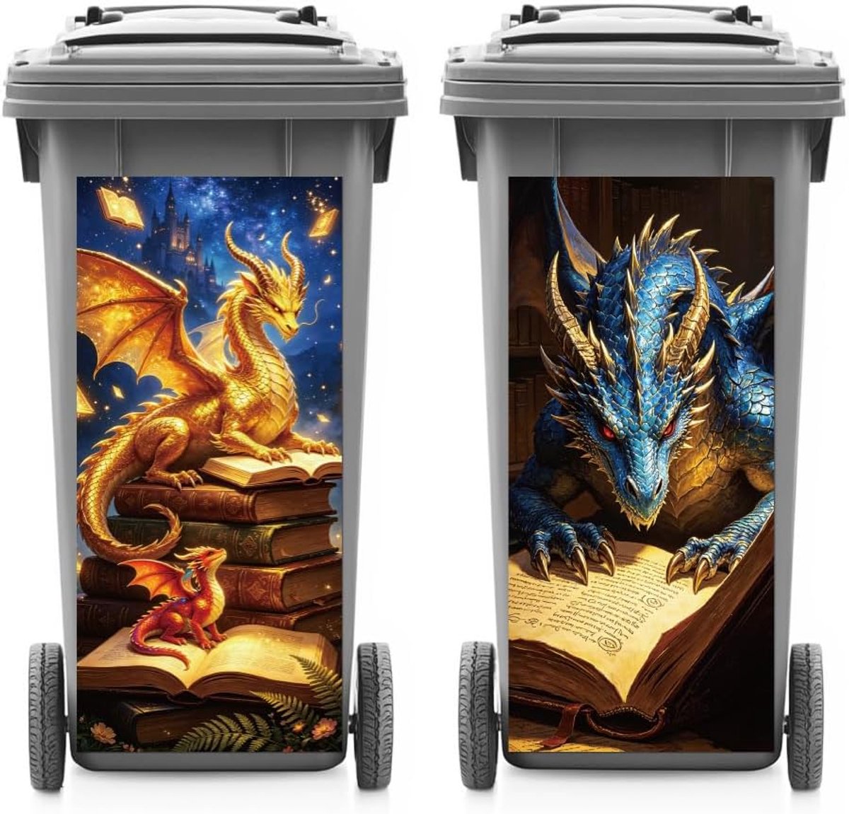 Afvalbak stickers fantasy draken - waterproof 37,8 x 81,8 cm - zelfklevend ontwerp - ShopVlot