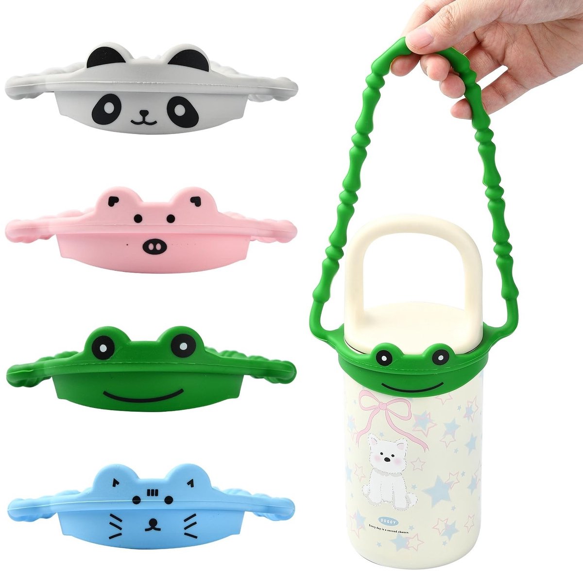 Solidchoice - Set van 4 Silicone Waterfles Handgrepen met Strap
