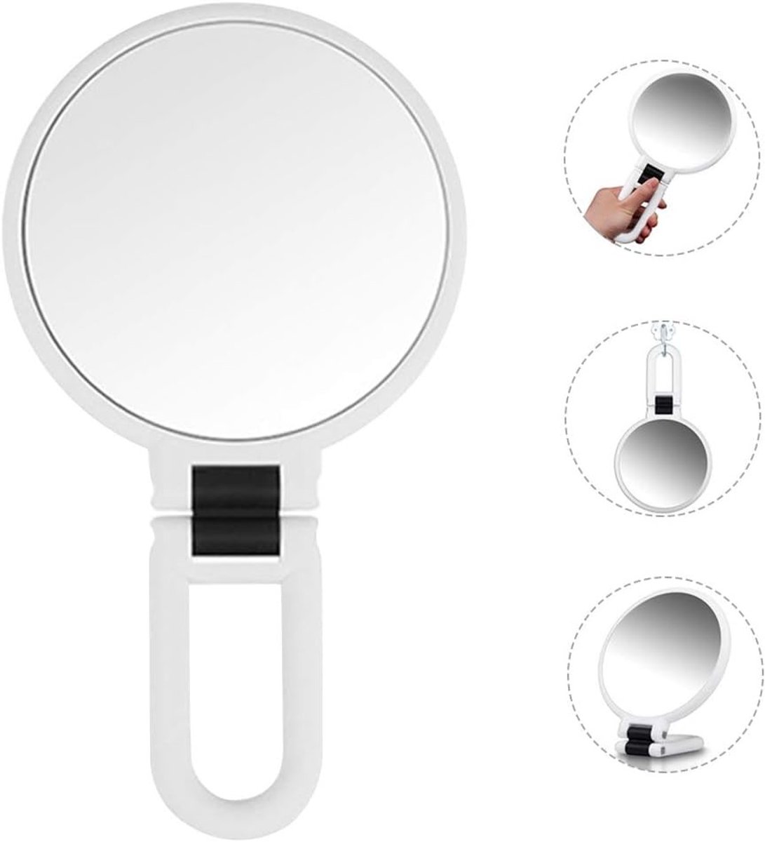 Klapspiegel - Wit - 12 cm - Inklapbare Handspiegel met 5-voudige Vergroting - Voor Reizen en Make-up