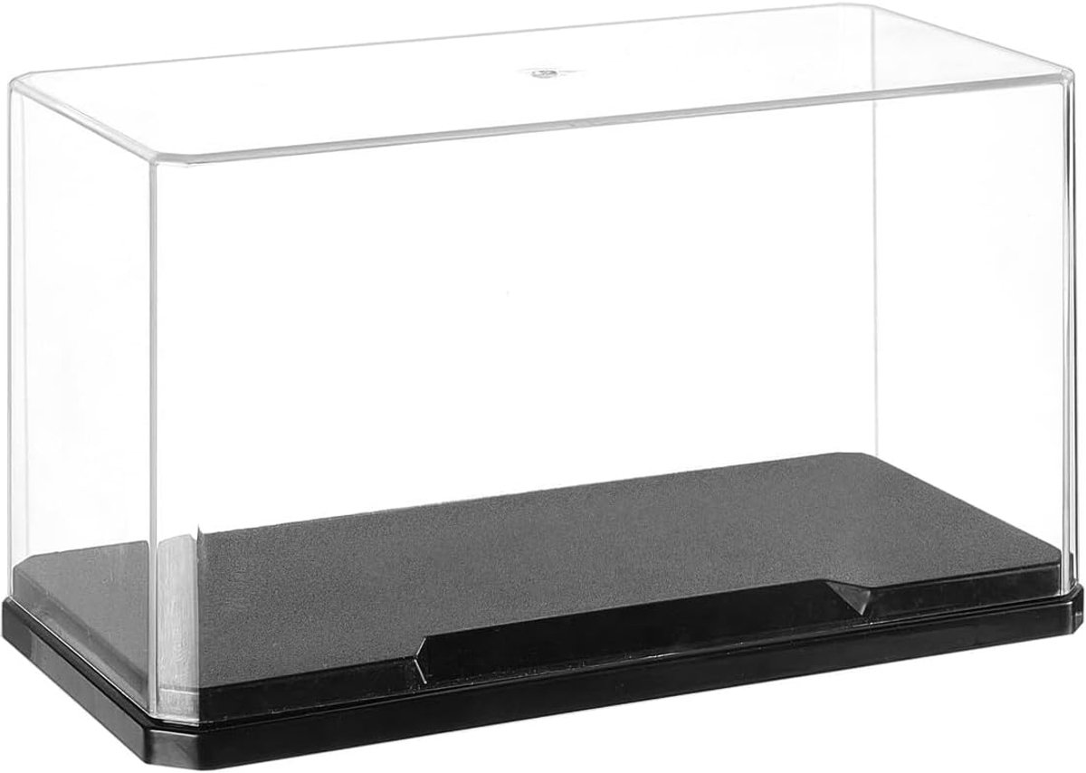 Vitrine display stand 18x9x10cm - transparant kunststof - zwarte sokkel - beschermt figuren - ShopVlot