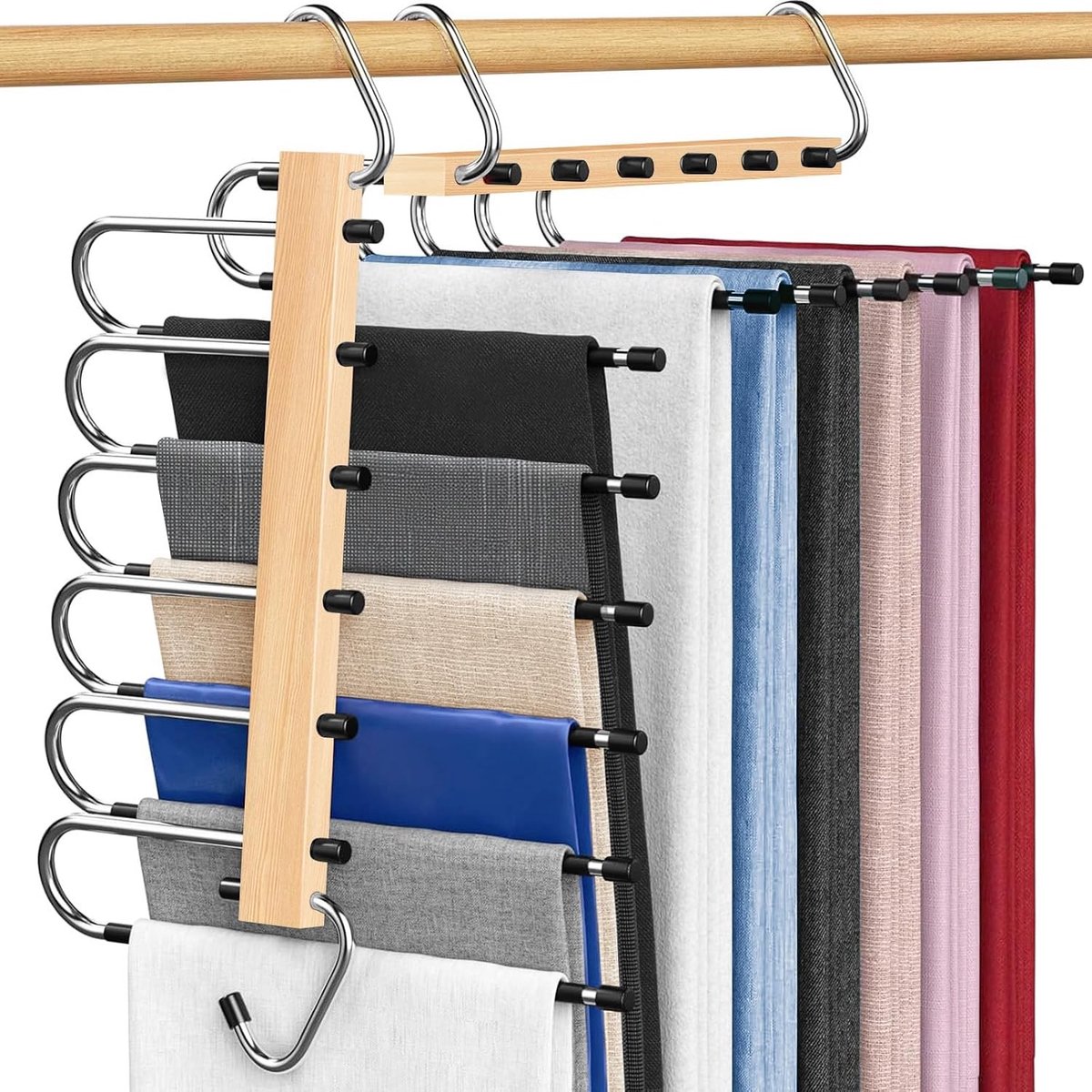 Ruimtebesparende Broekhanger - Hout - 1 - Antislip Multifunctionele Kleerhanger - Voor Broeken, Sjaals en Rokken