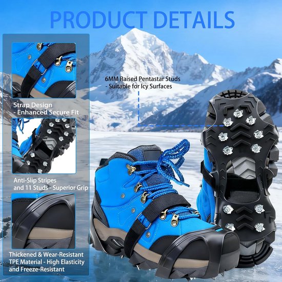 Crampons voor schoenen - 11 tanden ontwerp - roestvrij staal - maximale grip op ijs en sneeuw - ShopVlot — afbeelding 2