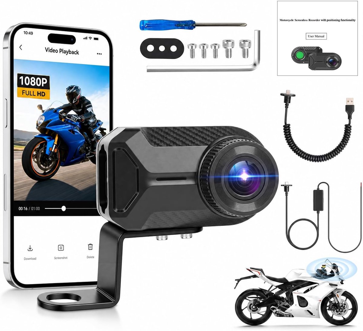 motorfiets dashcamera 1080P HD - IP66 waterdicht - 110° groothoek - betrouwbare registratie van ritten - ShopVlot