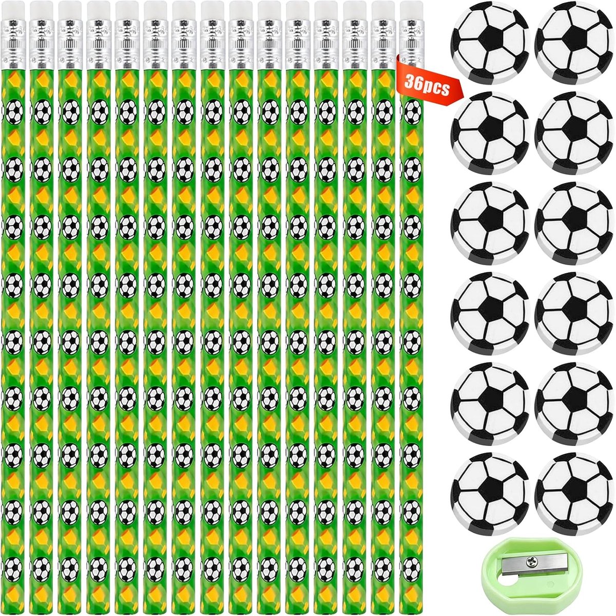 Voetbalpotloden set met gum - houten schacht - ergonomische grip - ideaal voor school - ShopVlot