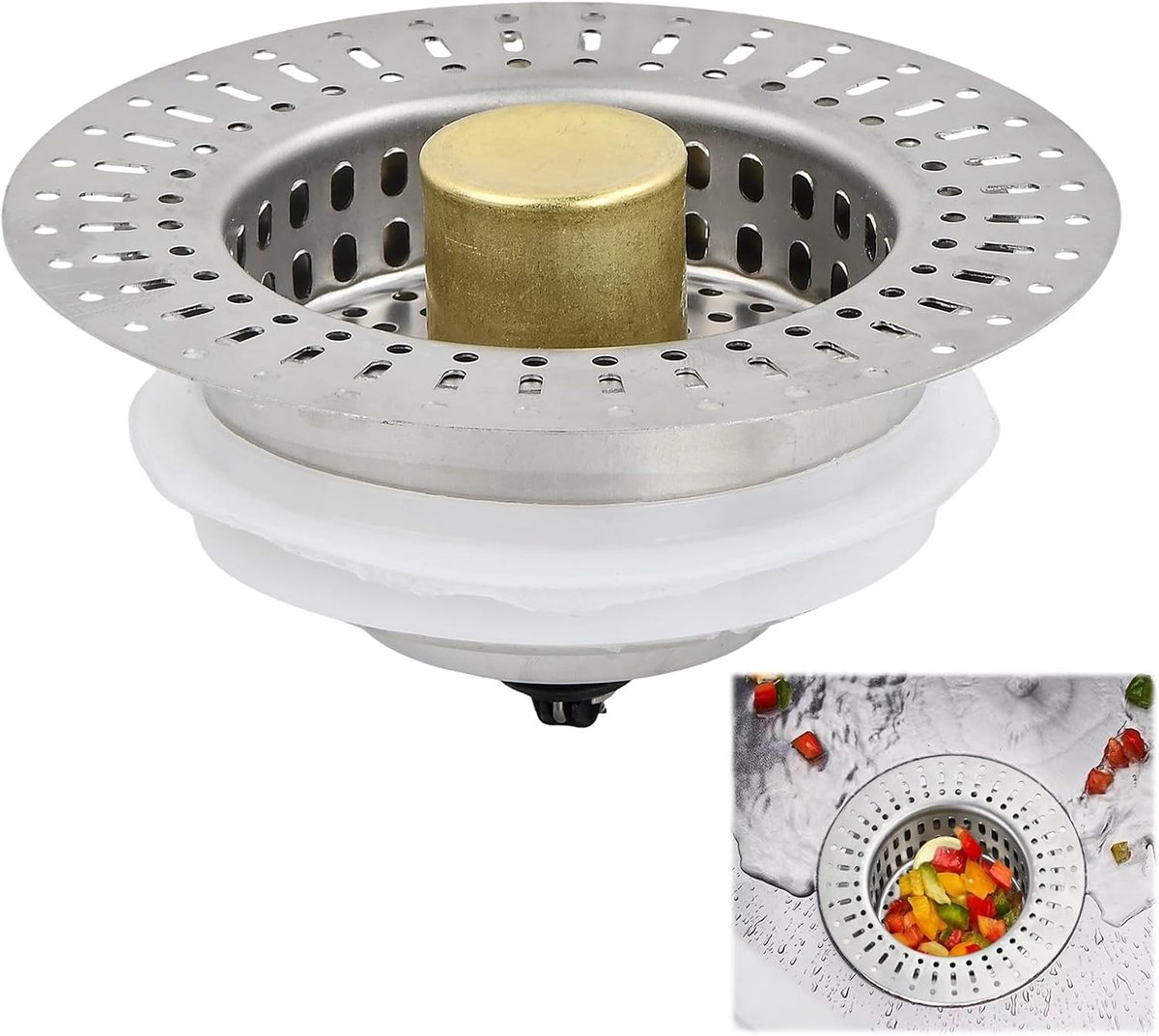 3-in-1 Wasbakstopper 76-81 mm - RVS met Anti-verstoppingsfilter - Voorkomt Ongenode Gasten - Eenvoudig Leegmaken - ShopVlot
