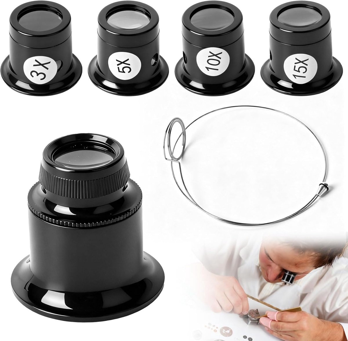 Jewellery Sloop 5 Pieces 3 x 5 x 10 x 15 x 20 x Watchmaker Magnifier Watch Call Eye Loupe for Eyepiece Jewellery - ShopVlot