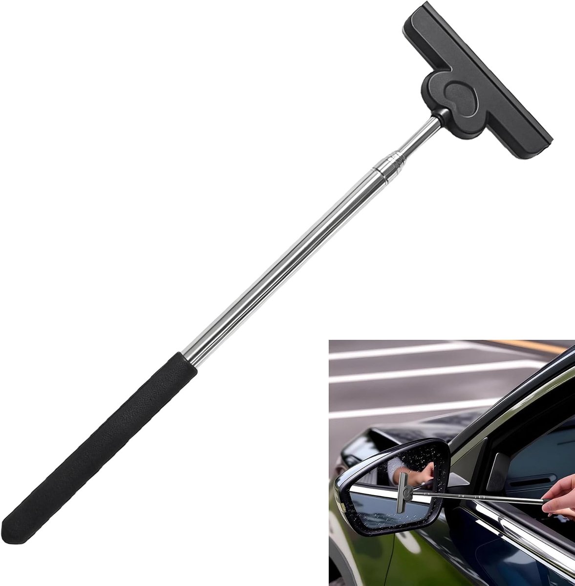 Intrekbare zijspiegelwisser voor de auto, 1 stuk, zwart, mini-spiegeltrekker, geschikt voor het reinigen van - ShopVlot