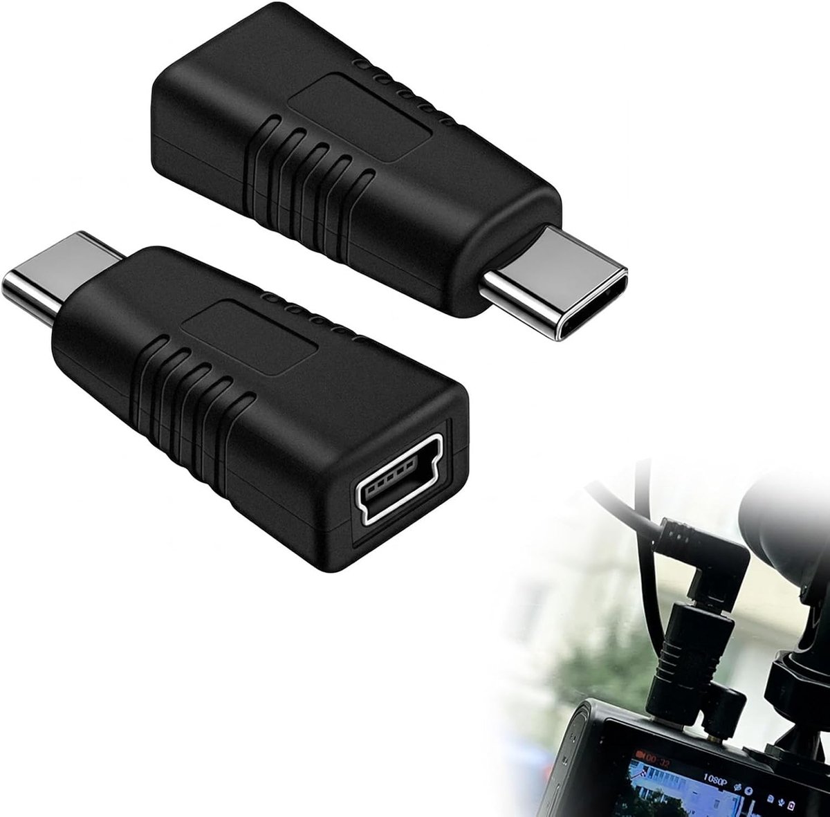 Zolara 2 stuks mini USB 2.0 naar USB C adapter, Type C stekker naar mini USB aansluiting adapter, compatibel met - ShopVlot