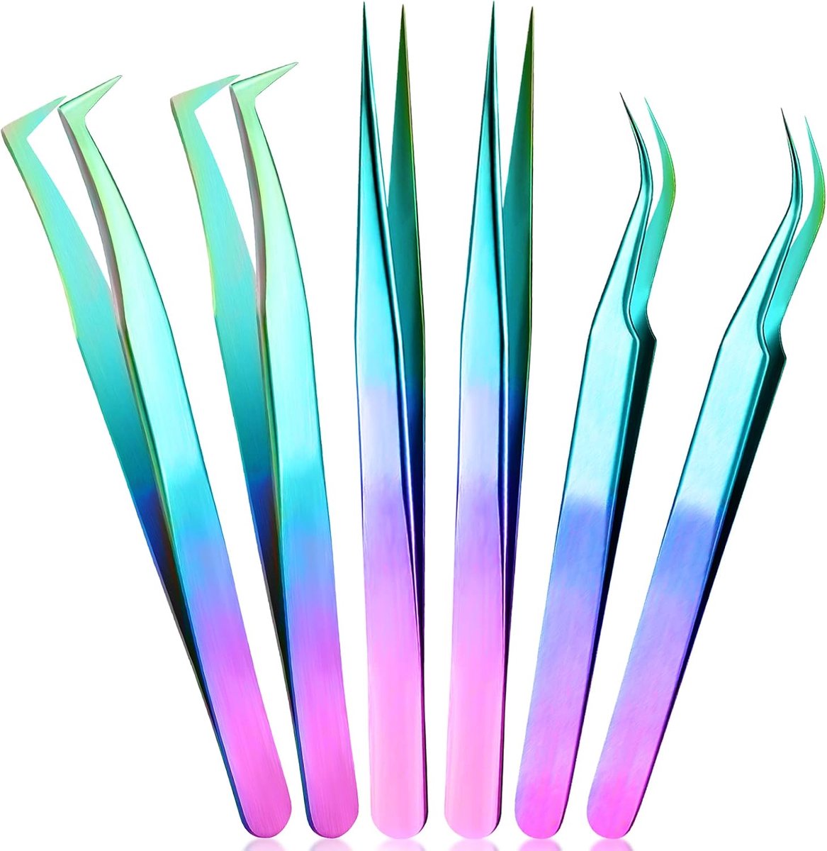 6 stuks wimperpincet set wimperverlenging pincet, roestvrij staal rechte gebogen punt pincet wimpers tang met - ShopVlot