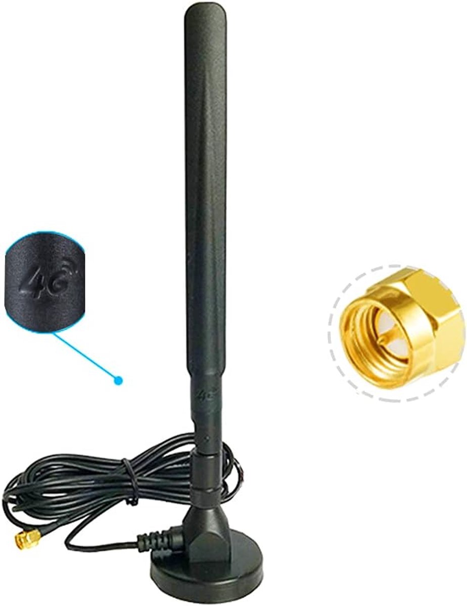 Vecys Black 4G LTE Antenna SMA Male Adapter 8DBi GSM/3G/4G Omnidirectional Outdoor Indoor 4G Antenna 3M RG174 Cable - ShopVlot