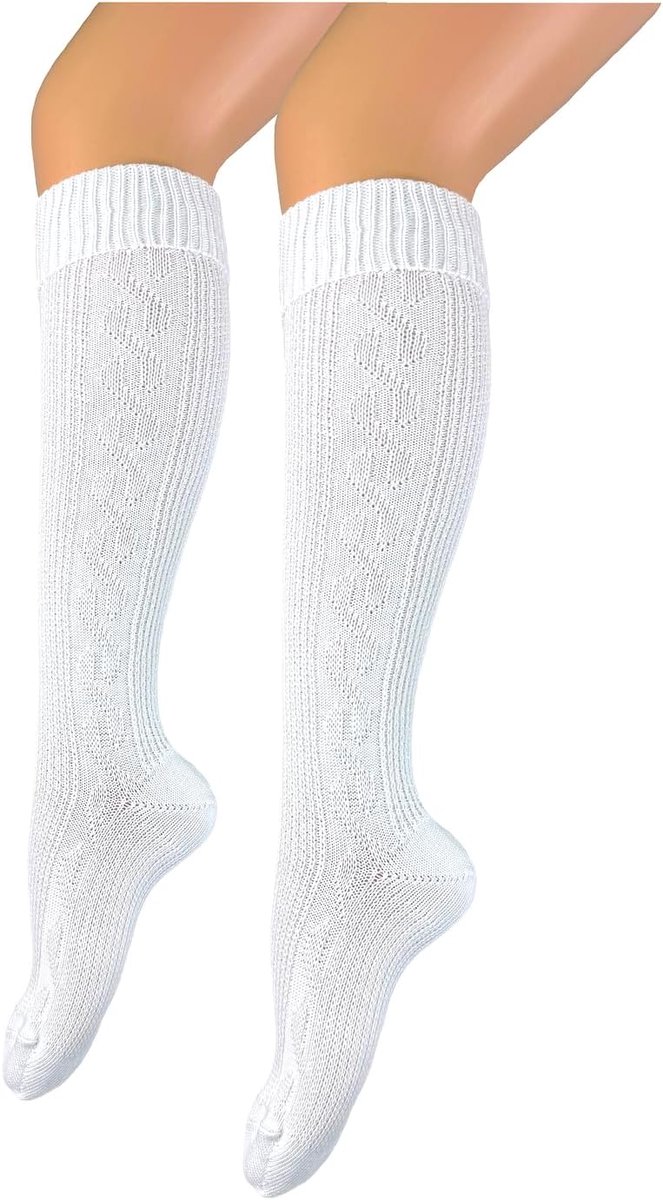Costume stockings for men and women with elegant crochet look and braid pattern, knee high, hand-linked seam - ShopVlot
