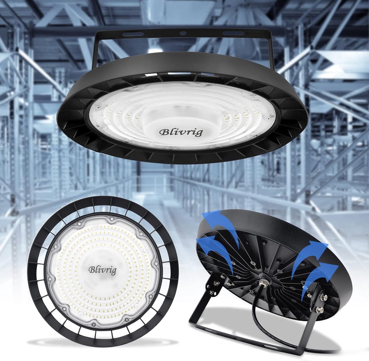 200 W LED UFO Neck Light Industrial Lamp 6000 K Cold White 20,000 LM Pendant Lights 230 V with Cable, IP65 Waterproof - ShopVlot