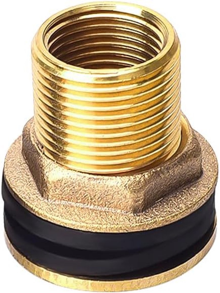 Solid Brass Water Tank Connector, 1" BSP Male x 3/4" BSP Female with Rubber Seals for Rainwater Barrels, Water Tanks - ShopVlot