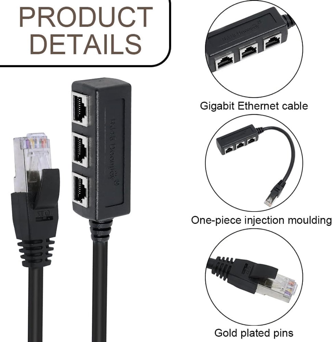 RJ45 Splitter 1 Plug to 3 Females, RJ45 Splitter for Ethernet Cable, Ethernet Adapter, LAN Port, Network Cable, for - ShopVlot
