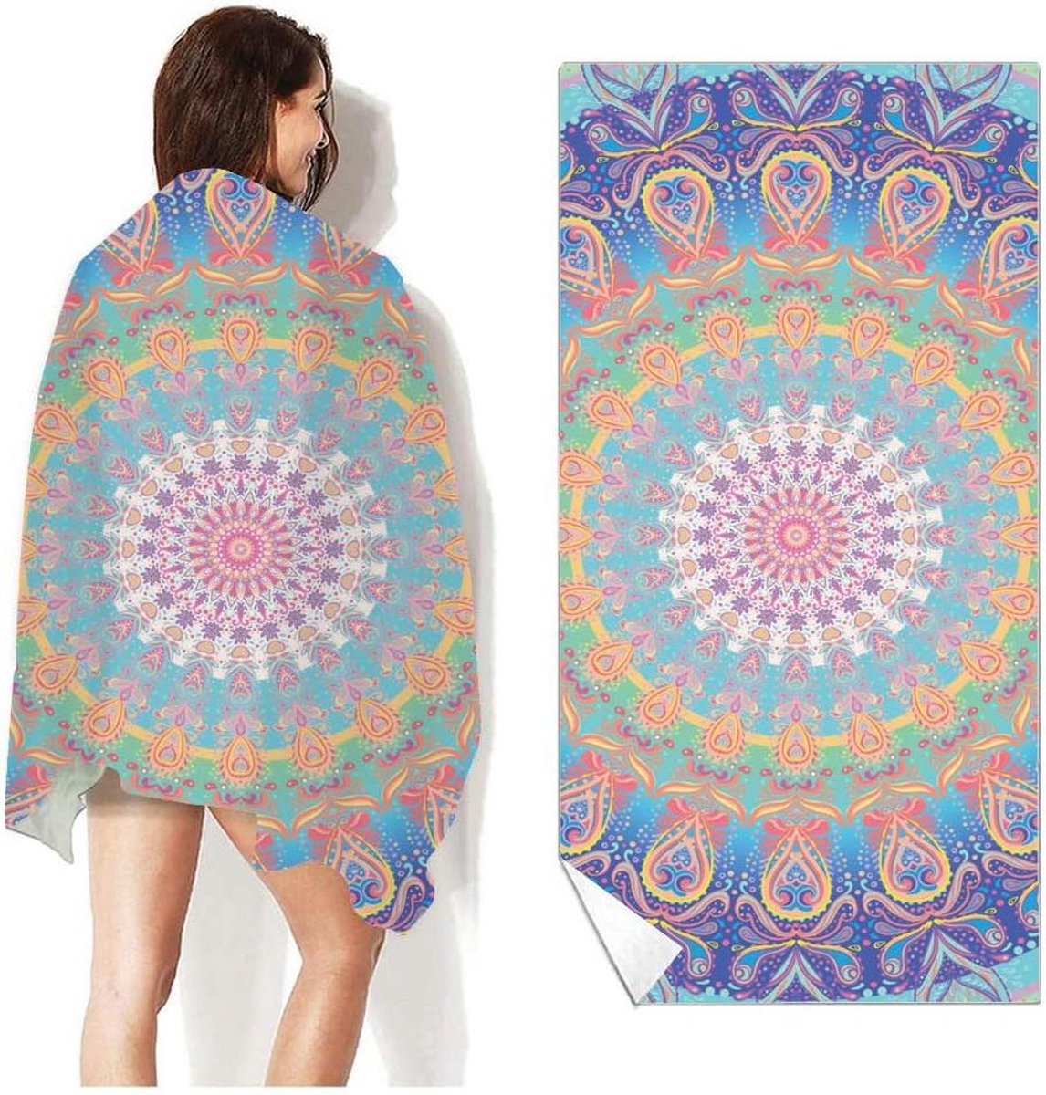 Strandlaken - Microvezel Handdoek - Snel Drogen - Zandvrij - 80x160cm - Paars Boho