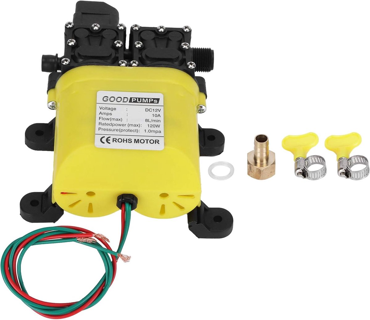 Automatische Waterpomp - Membraanpomp Hogedruk - Water Verplaatsen - Stabiele Prestaties - 12V 120W 8L - Zwart Geel