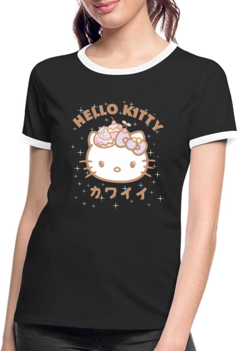 Hello Kitty Kawaii Stijlen Met Sterren Vrouwen Contrast Shirt