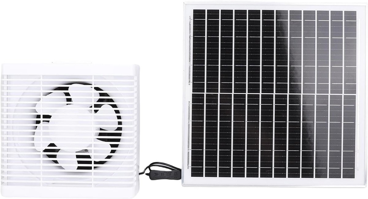 Zonnepaneel Ventilator - Zonnefan Uitlaat - Ventilatie Kippenhok - IP67 Waterdicht - 38 x 37 x 18 cm - Zwart