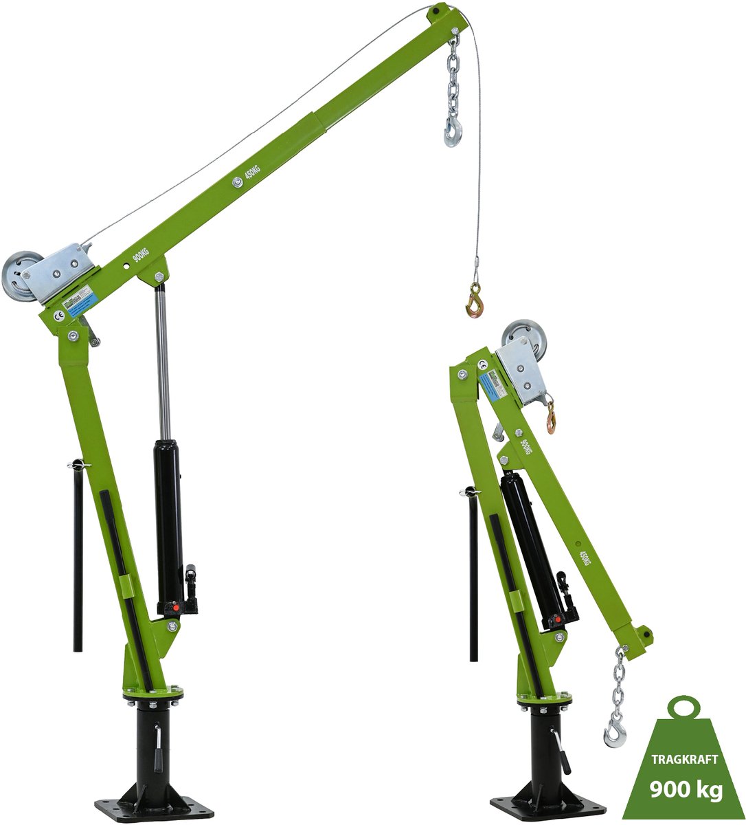 TRUTZHOLM Opraapkraan Staal 900kg - 360° Draaibaar met Kabellier - Hydraulische Hefinrichting Pick-up Kraan Laadkraan Takel