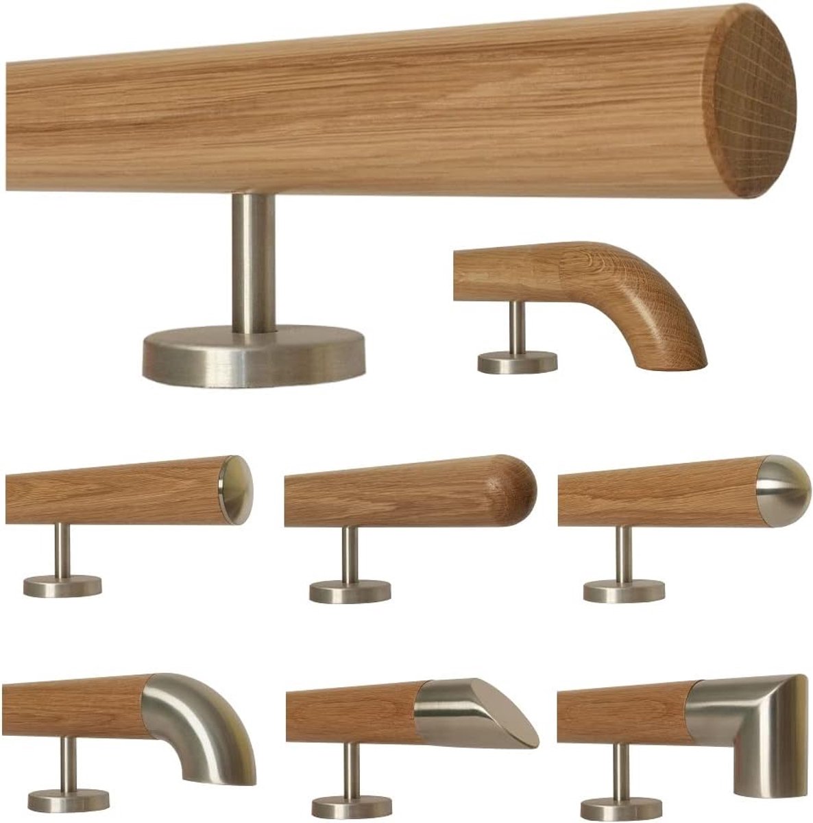 Eiken Houten Leuning - Trapleuning Hout - Veilig Traplopen - Afgeronde Uiteinden - 60 cm - Niet gespecificeerd
